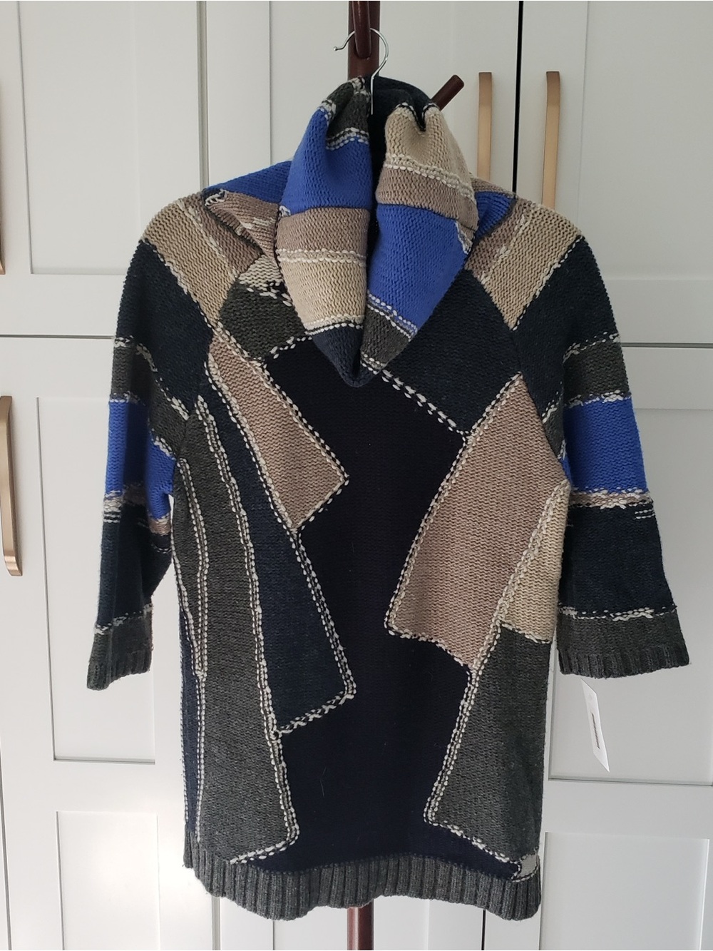 Diane Von Furstenberg Wool Patchwork Knit Cowl Neck Sweater Womens SP